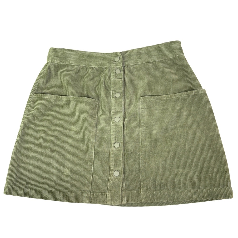 Truth by Republic Corduroy Mini Skirt Womens 12 Green Button Front A-Line Pocket